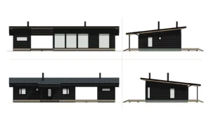 Fasadritning för ett Pluspuu fritidshus på 110 m².