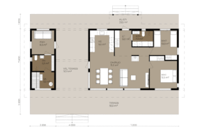 Planritning för ett Pluspuu fritidshus på 116 m².