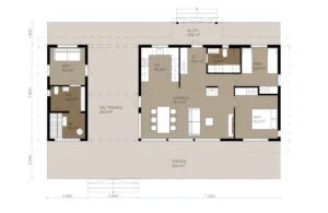 Planritning för ett Pluspuu fritidshus på 116 m².
