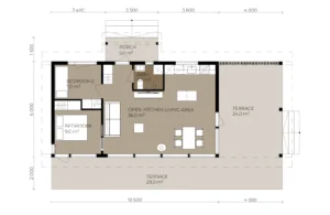 Floor plan of a Pluspuu Jurmo 63 m² holiday home