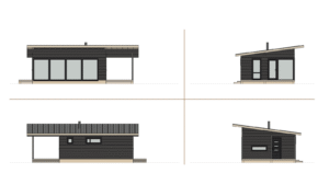 Fasadritning för ett fritidshus på 50 m².