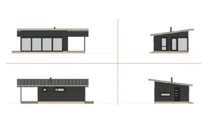 Fasadritning för ett fritidshus på 50 m².
