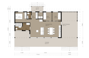 Planritning för ett fritidshus på 94 m²