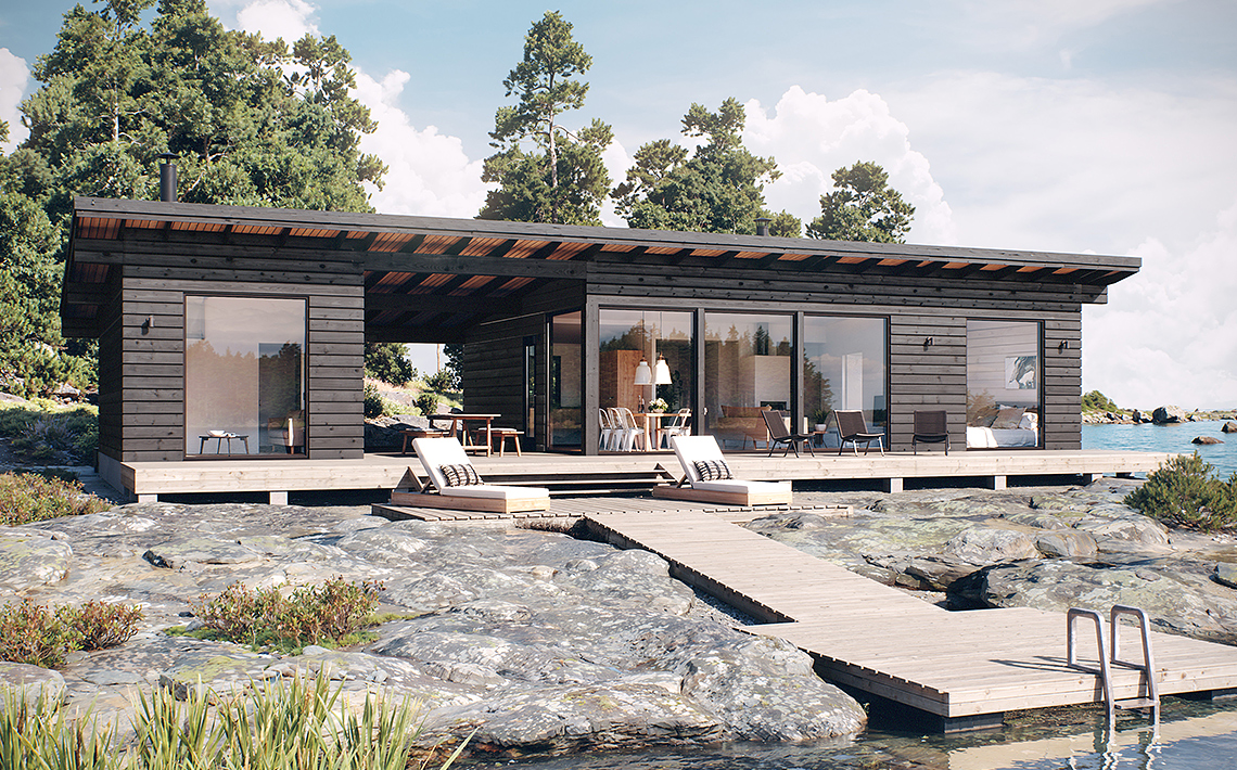 Pluspuu Talojen tumma hirsirakenteinen talomalli Isokari.